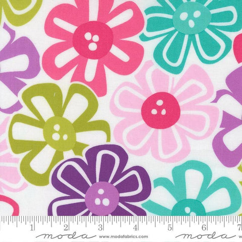 Image of Pick Me Petal Pickin Florals Sugar quilting cotton fabric by Me and My Sister Designs for Moda Fabrics. Features flowers on a white background. Cute Little Fabric Shop