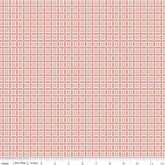 Image of Juju's Petals Mosaic Orange quilting cotton fabric by Judi Madsen for Riley Blake Designs. Features stripes on an orange background. Cute Little Fabric Shop