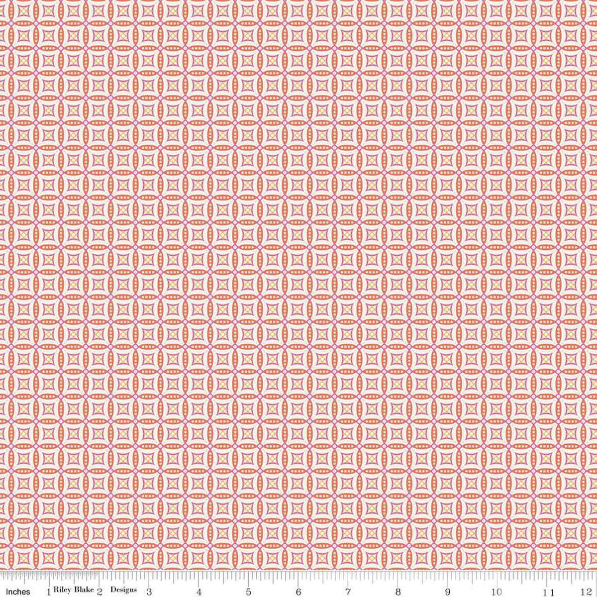 Image of Juju's Petals Mosaic Orange quilting cotton fabric by Judi Madsen for Riley Blake Designs. Features stripes on an orange background. Cute Little Fabric Shop