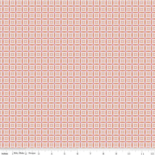 Image of Juju's Petals Mosaic Orange quilting cotton fabric by Judi Madsen for Riley Blake Designs. Features stripes on an orange background. Cute Little Fabric Shop