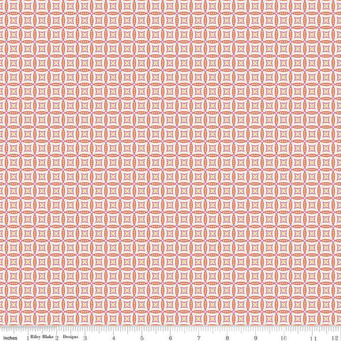 Image of Juju&#39;s Petals Mosaic Orange quilting cotton fabric by Judi Madsen for Riley Blake Designs. Features stripes on an orange background. Cute Little Fabric Shop