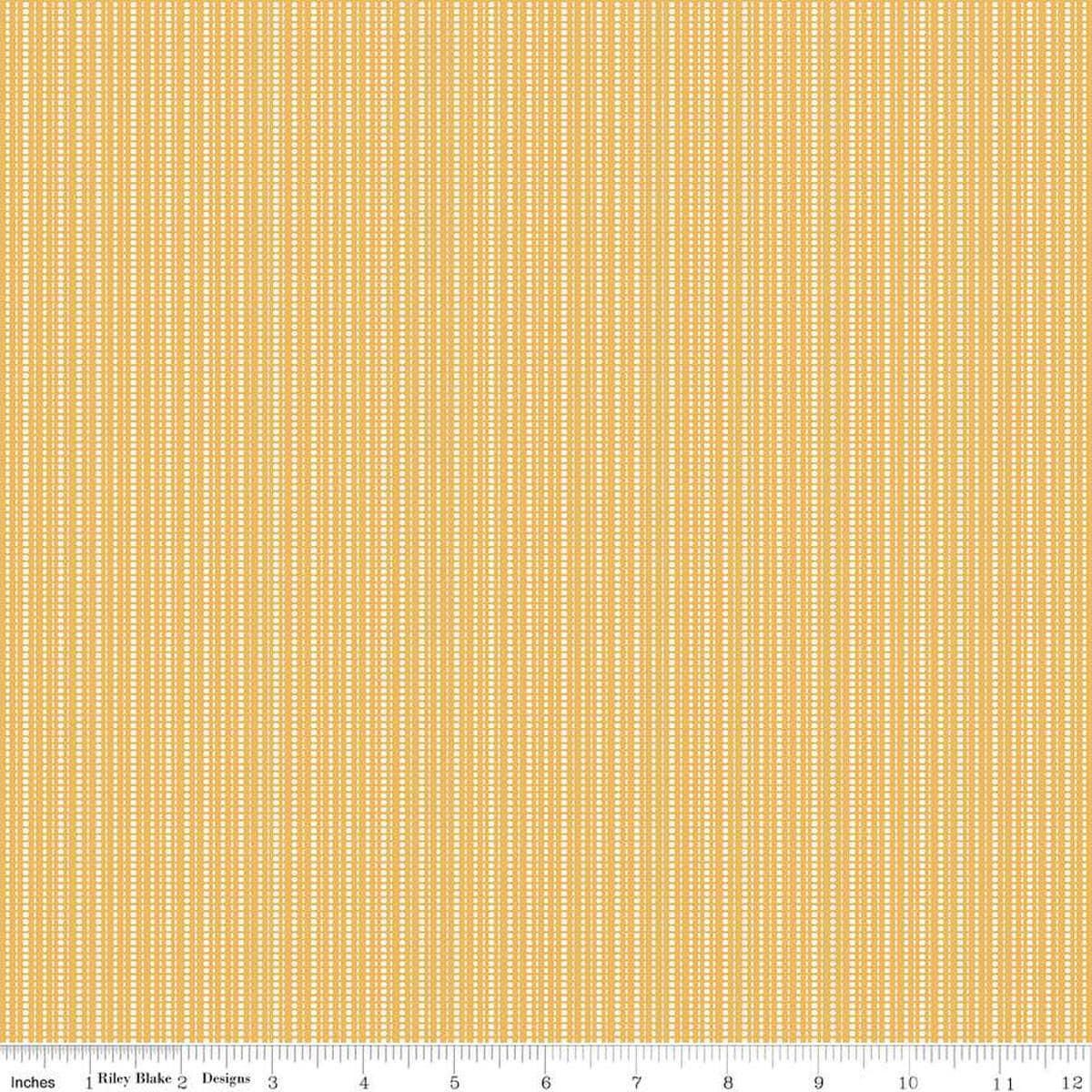 Image of Juju's Petals Stripes Yellow quilting cotton fabric by Judi Madsen for Riley Blake Designs. Features stripes on a yellow background. Cute Little Fabric Shop