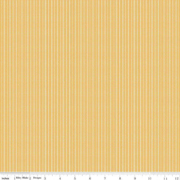 Image of Juju's Petals Stripes Yellow quilting cotton fabric by Judi Madsen for Riley Blake Designs. Features stripes on a yellow background. Cute Little Fabric Shop
