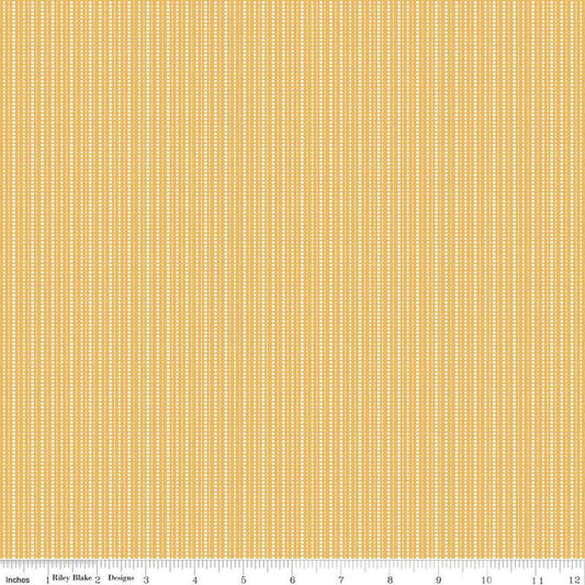Image of Juju's Petals Stripes Yellow quilting cotton fabric by Judi Madsen for Riley Blake Designs. Features stripes on a yellow background. Cute Little Fabric Shop