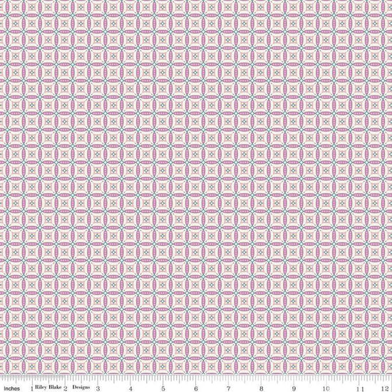 Image of Juju's Petals Mosaic Lilac quilting cotton fabric by Judi Madsen for Riley Blake Designs. Features stripes on a purple background. Cute Little Fabric Shop