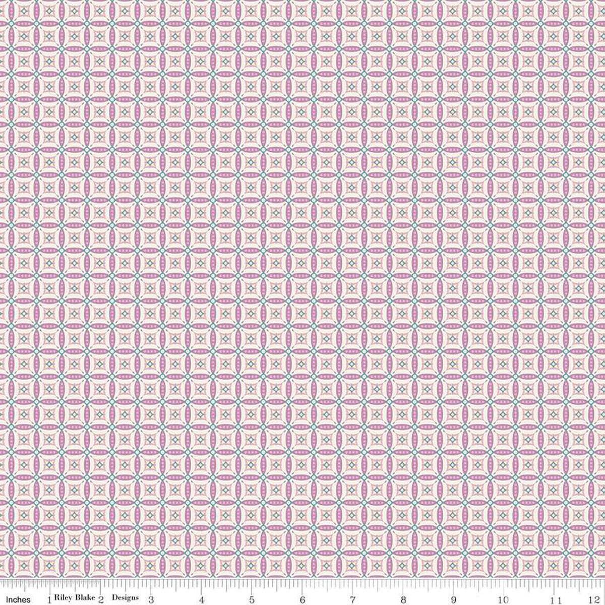 Image of Juju's Petals Mosaic Lilac quilting cotton fabric by Judi Madsen for Riley Blake Designs. Features stripes on a purple background. Cute Little Fabric Shop