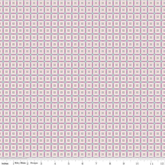 Image of Juju's Petals Mosaic Lilac quilting cotton fabric by Judi Madsen for Riley Blake Designs. Features stripes on a purple background. Cute Little Fabric Shop