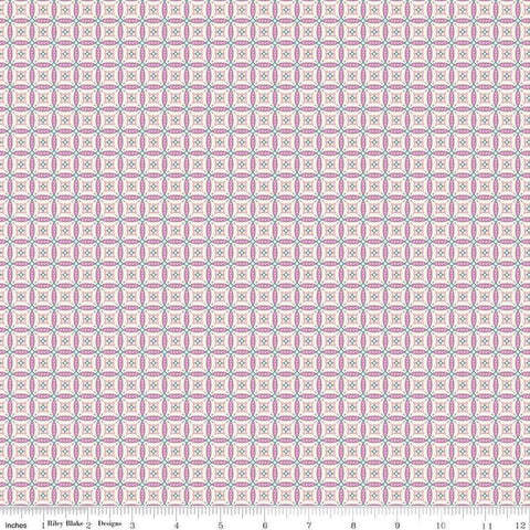 Image of Juju&#39;s Petals Mosaic Lilac quilting cotton fabric by Judi Madsen for Riley Blake Designs. Features stripes on a purple background. Cute Little Fabric Shop
