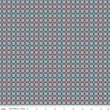 Image of Juju's Petals Mosaic Teal quilting cotton fabric by Judi Madsen for Riley Blake Designs. Features stripes on a blue background. Cute Little Fabric Shop