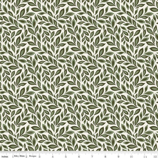 Image of Juju's Petals Leaves Cream quilting cotton fabric by Judi Madsen for Riley Blake Designs. Features leaves on an off-white background. Cute Little Fabric Shop