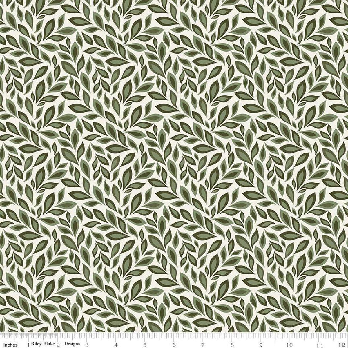 Image of Juju's Petals Leaves Cream quilting cotton fabric by Judi Madsen for Riley Blake Designs. Features leaves on an off-white background. Cute Little Fabric Shop