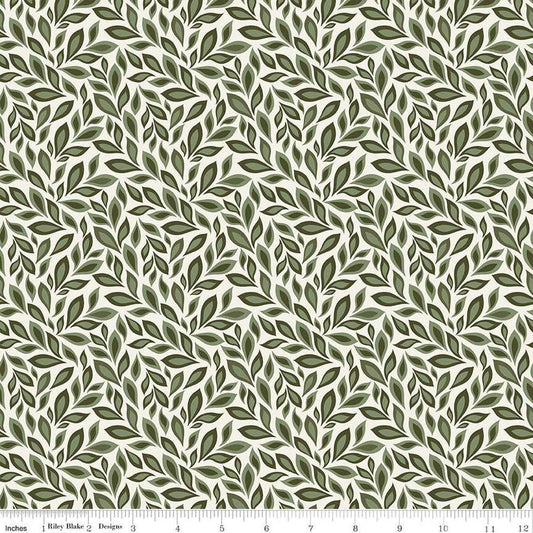 Image of Juju's Petals Leaves Cream quilting cotton fabric by Judi Madsen for Riley Blake Designs. Features leaves on an off-white background. Cute Little Fabric Shop