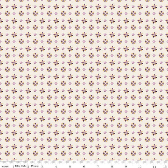 Image of Juju's Petals Calico Cream quilting cotton fabric by Judi Madsen for Riley Blake Designs. Features flowers on an off-white background. Cute Little Fabric Shop