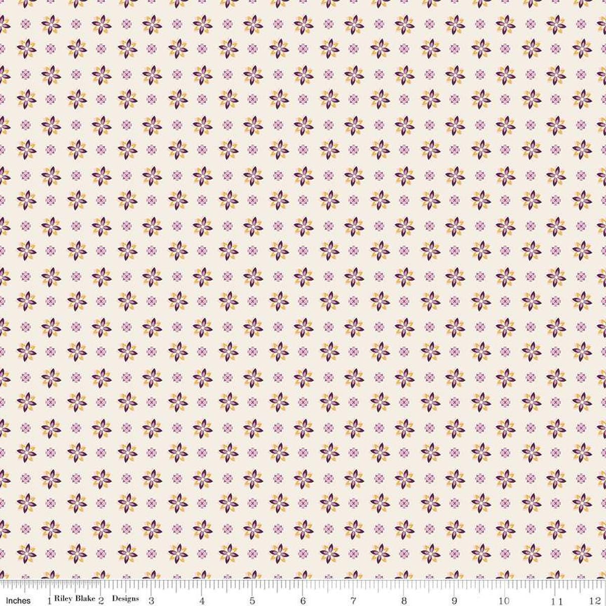 Image of Juju's Petals Calico Cream quilting cotton fabric by Judi Madsen for Riley Blake Designs. Features flowers on an off-white background. Cute Little Fabric Shop