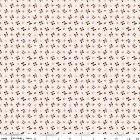 Image of Juju&#39;s Petals Calico Cream quilting cotton fabric by Judi Madsen for Riley Blake Designs. Features flowers on an off-white background. Cute Little Fabric Shop