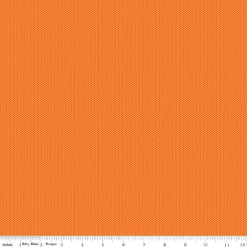 Image of Poparazzi Tangerine quilting cotton fabric by The RBD Designers for Riley Blake Designs. Features squares on an orange background. Cute Little Fabric Shop