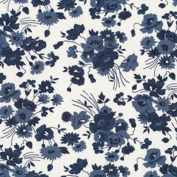 3 Yard Cut - Nantucket Summer WIDE BACK 108034 Cream Navy - Moda Fabrics - 107/108" Wide - Floral - Quilting Cotton Fabric