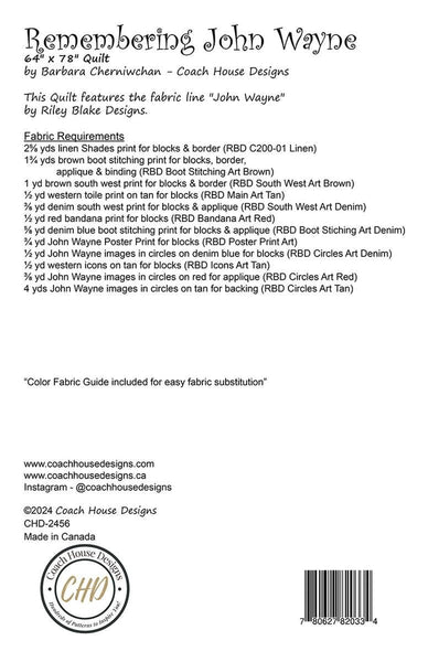 SALE Remembering John Wayne Quilt PATTERN P250 by Coach House Designs - Riley Blake Designs- INSTRUCTIONS Only - Licensed Product - Applique