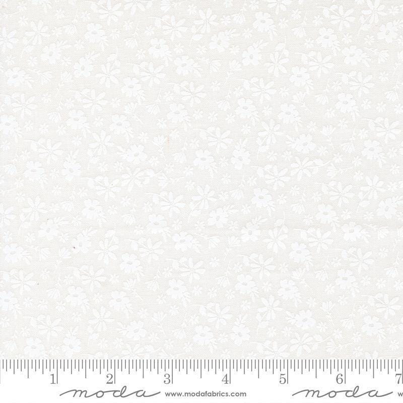 Image of Delightfully Yours Blossoms Cloud White quilting cotton fabric by Sherri & Chelsi for Moda Fabrics. Features flowers on a white background. Cute Little Fabric Shop