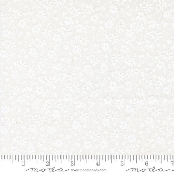 Image of Delightfully Yours Blossoms Cloud White quilting cotton fabric by Sherri & Chelsi for Moda Fabrics. Features flowers on a white background. Cute Little Fabric Shop