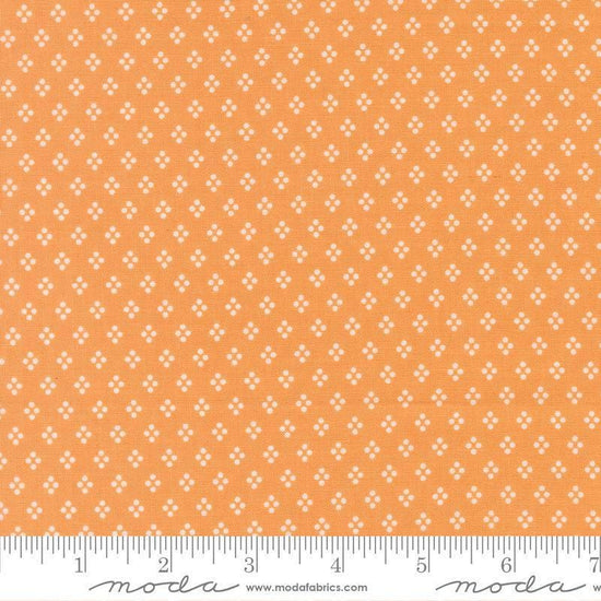 Image of Delightfully Yours Dots Apricot quilting cotton fabric by Sherri & Chelsi for Moda Fabrics. Features dots on an orange background. Cute Little Fabric Shop