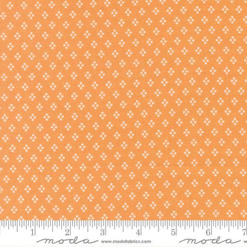 Image of Delightfully Yours Dots Apricot quilting cotton fabric by Sherri & Chelsi for Moda Fabrics. Features dots on an orange background. Cute Little Fabric Shop