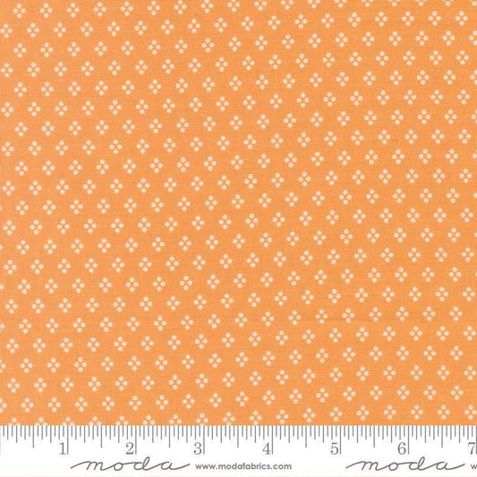 Image of Delightfully Yours Dots Apricot quilting cotton fabric by Sherri & Chelsi for Moda Fabrics. Features dots on an orange background. Cute Little Fabric Shop