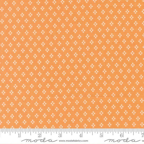 Image of Delightfully Yours Dots Apricot quilting cotton fabric by Sherri & Chelsi for Moda Fabrics. Features dots on an orange background. Cute Little Fabric Shop
