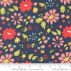 Image of Delightfully Yours Floral Navy quilting cotton fabric by Sherri & Chelsi for Moda Fabrics. Features flowers on a blue background. Cute Little Fabric Shop