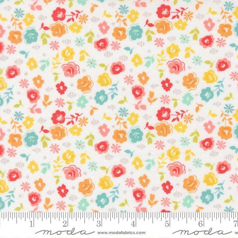 Image of Delightfully Yours Flowers Cloud quilting cotton fabric by Sherri & Chelsi for Moda Fabrics. Features flowers on an off-white background. Cute Little Fabric Shop