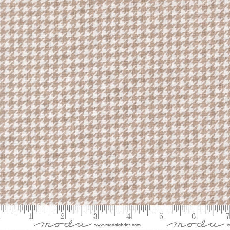 Image of Delightfully Yours Checks Stone quilting cotton fabric by Sherri & Chelsi for Moda Fabrics. Features houndstooth on a gray background. Cute Little Fabric Shop