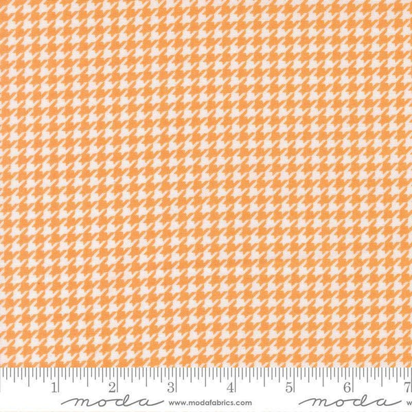 Image of Delightfully Yours Checks Apricot quilting cotton fabric by Sherri & Chelsi for Moda Fabrics. Features houndstooth on an orange background. Cute Little Fabric Shop