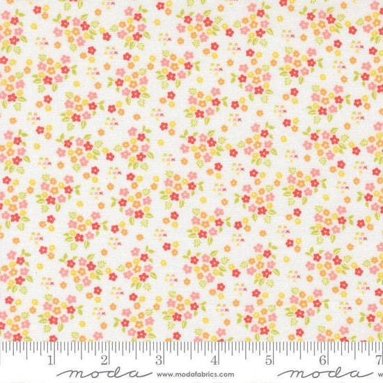 Image of Delightfully Yours Cloud Geranium quilting cotton fabric by Sherri & Chelsi for Moda Fabrics. Features flowers on an off-white background. Cute Little Fabric Shop