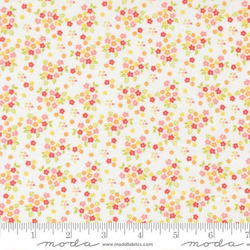Image of Delightfully Yours Cloud Geranium quilting cotton fabric by Sherri & Chelsi for Moda Fabrics. Features flowers on an off-white background. Cute Little Fabric Shop
