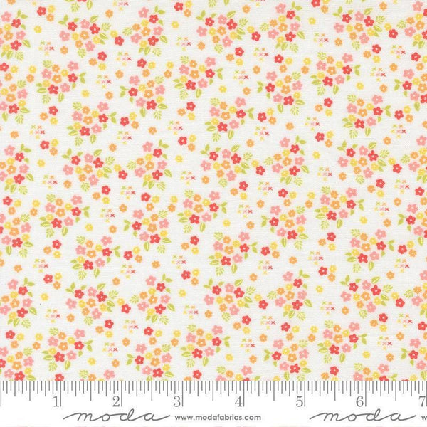 Image of Delightfully Yours Cloud Geranium quilting cotton fabric by Sherri & Chelsi for Moda Fabrics. Features flowers on an off-white background. Cute Little Fabric Shop