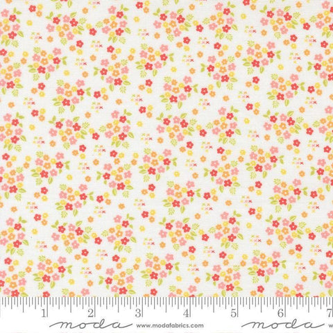 Image of Delightfully Yours Cloud Geranium quilting cotton fabric by Sherri & Chelsi for Moda Fabrics. Features flowers on an off-white background. Cute Little Fabric Shop