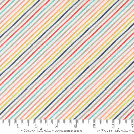 Image of Delightfully Yours Stripes Cloud quilting cotton fabric by Sherri & Chelsi for Moda Fabrics. Features stripes on an off-white background. Cute Little Fabric Shop
