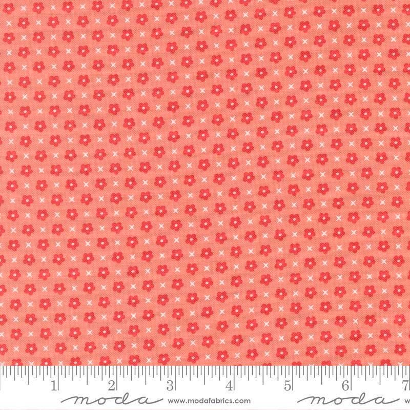 Image of Delightfully Yours Blooms Carnation quilting cotton fabric by Sherri & Chelsi for Moda Fabrics. Features flowers on a red background. Cute Little Fabric Shop