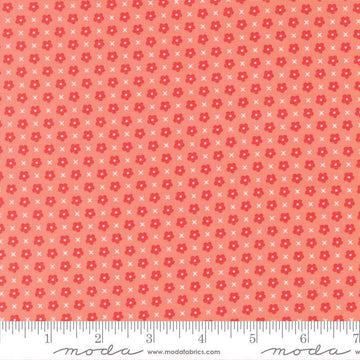 Image of Delightfully Yours Blooms Carnation quilting cotton fabric by Sherri & Chelsi for Moda Fabrics. Features flowers on a red background. Cute Little Fabric Shop