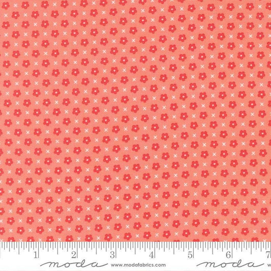 Image of Delightfully Yours Blooms Carnation quilting cotton fabric by Sherri & Chelsi for Moda Fabrics. Features flowers on a red background. Cute Little Fabric Shop