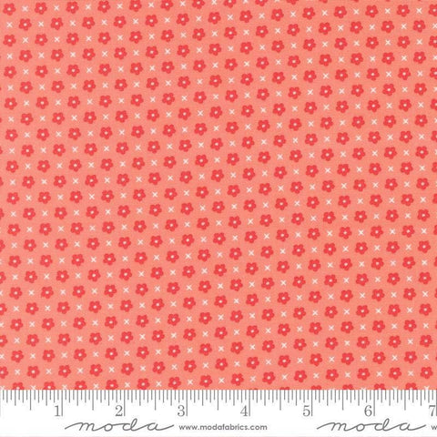 Image of Delightfully Yours Blooms Carnation quilting cotton fabric by Sherri & Chelsi for Moda Fabrics. Features flowers on a red background. Cute Little Fabric Shop