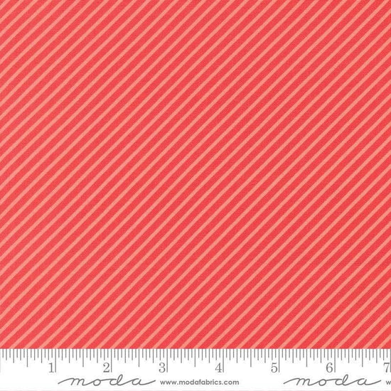 Image of Delightfully Yours Stripes Geranium quilting cotton fabric by Sherri & Chelsi for Moda Fabrics. Features stripes on a red background. Cute Little Fabric Shop