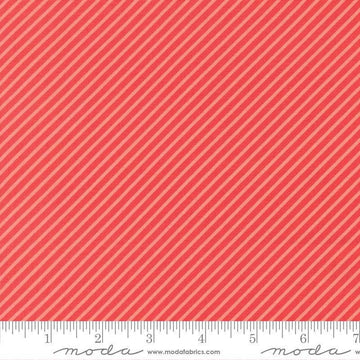 Image of Delightfully Yours Stripes Geranium quilting cotton fabric by Sherri & Chelsi for Moda Fabrics. Features stripes on a red background. Cute Little Fabric Shop