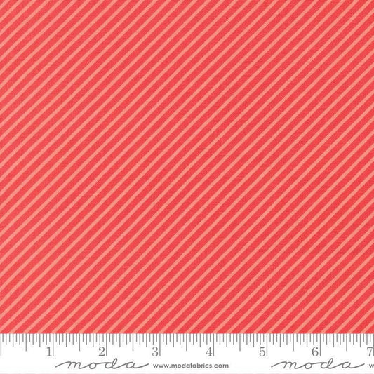 Image of Delightfully Yours Stripes Geranium quilting cotton fabric by Sherri & Chelsi for Moda Fabrics. Features stripes on a red background. Cute Little Fabric Shop
