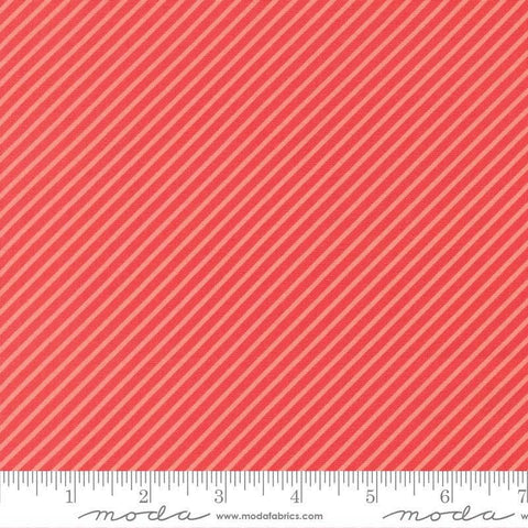 Image of Delightfully Yours Stripes Geranium quilting cotton fabric by Sherri & Chelsi for Moda Fabrics. Features stripes on a red background. Cute Little Fabric Shop