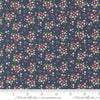Image of Delightfully Yours Posie Navy quilting cotton fabric by Sherri & Chelsi for Moda Fabrics. Features flowers on a blue background. Cute Little Fabric Shop