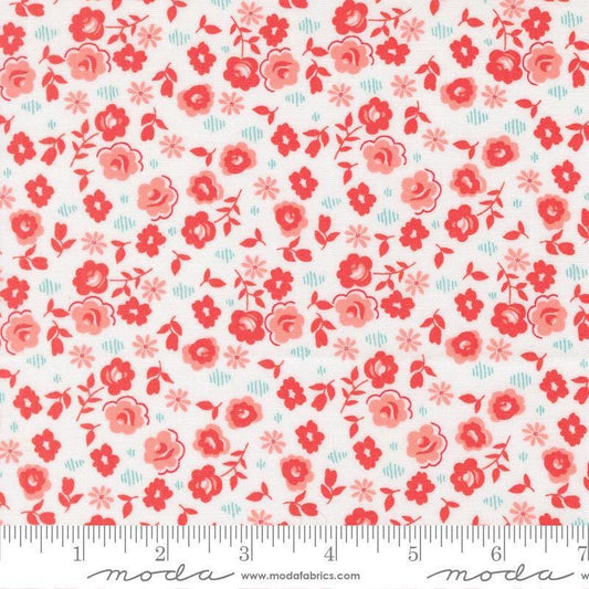 Image of Delightfully Yours Flowers Cloud Gerani quilting cotton fabric by Sherri & Chelsi for Moda Fabrics. Features flowers on a white background. Cute Little Fabric Shop