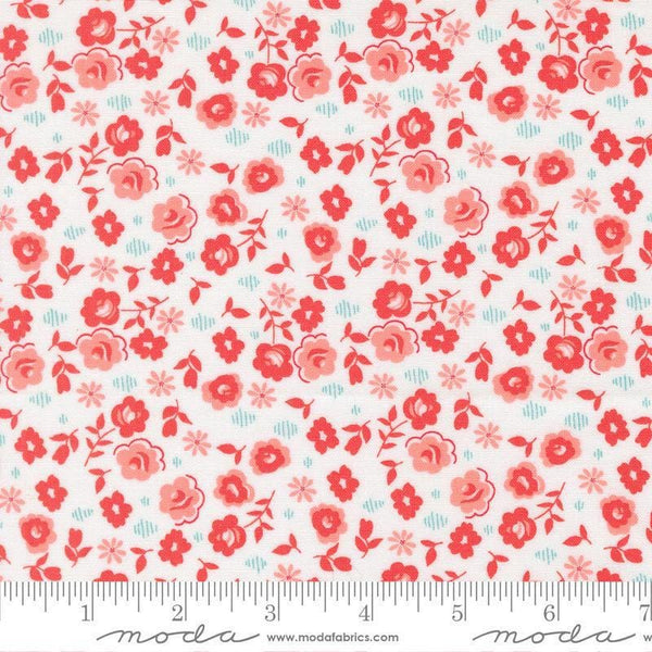 Image of Delightfully Yours Flowers Cloud Gerani quilting cotton fabric by Sherri & Chelsi for Moda Fabrics. Features flowers on a white background. Cute Little Fabric Shop