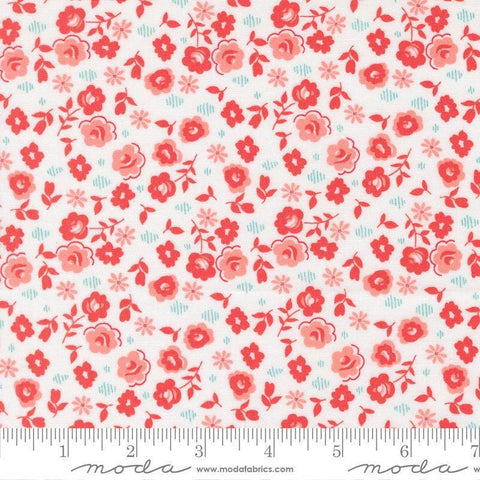 Image of Delightfully Yours Flowers Cloud Gerani quilting cotton fabric by Sherri & Chelsi for Moda Fabrics. Features flowers on a white background. Cute Little Fabric Shop
