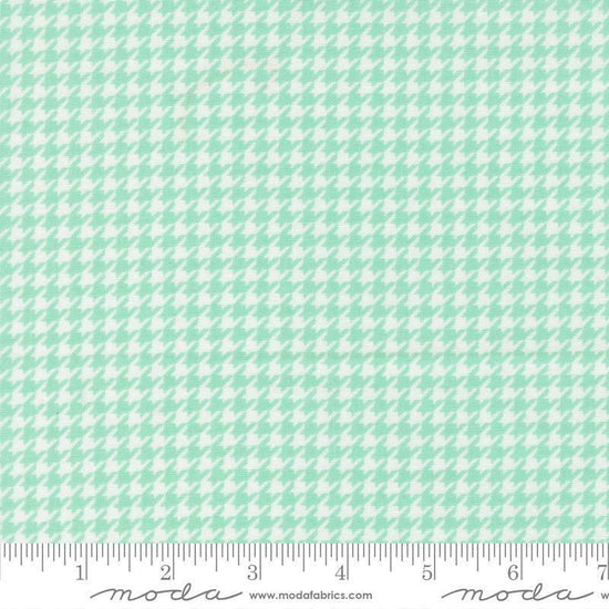Image of Delightfully Yours Checks Aqua quilting cotton fabric by Sherri & Chelsi for Moda Fabrics. Features houndstooth on a blue background. Cute Little Fabric Shop